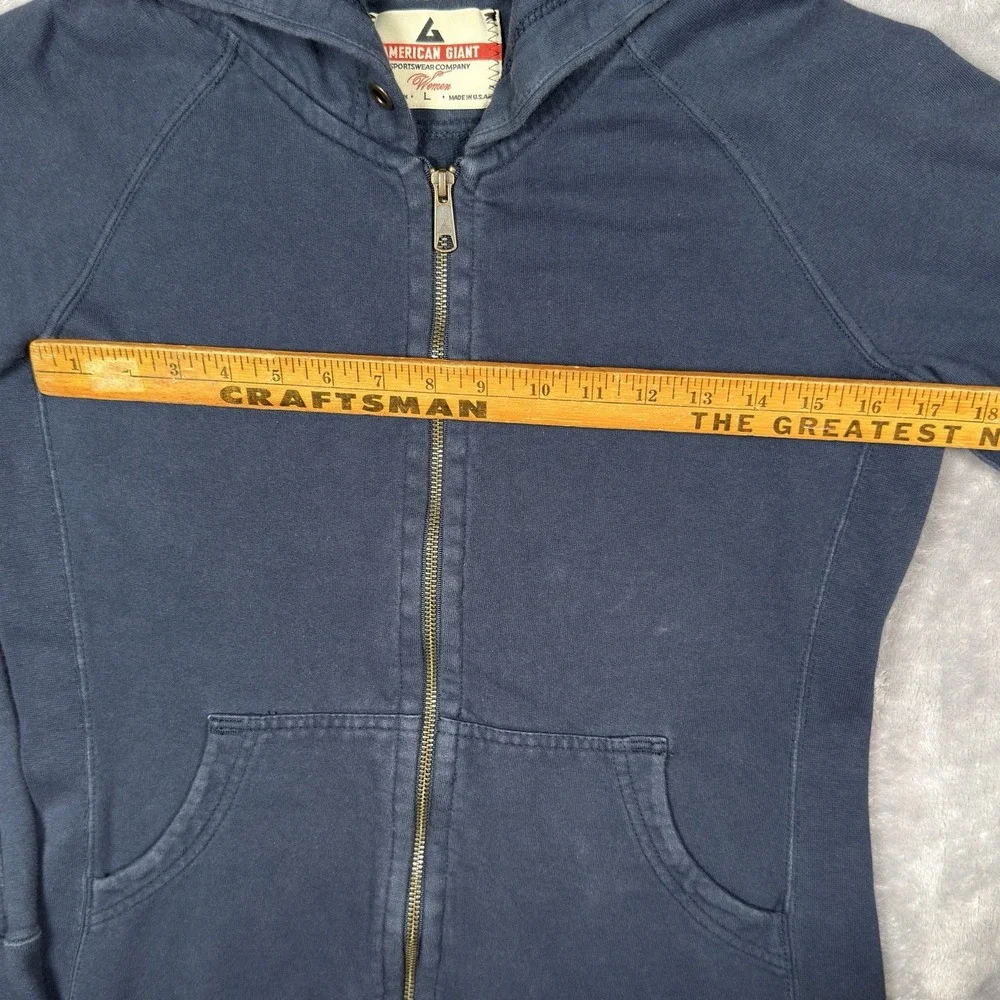 American‎ Giant Hoodie Womens L Blue Classic Full Zip Elbow Patches Heavyweight